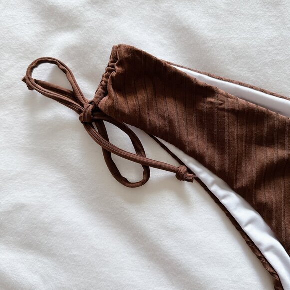 Skinny Dip Suntan Ribbed Bikini Set Large women’s NWT brown scoop bathing suit - Picture 12 of 16